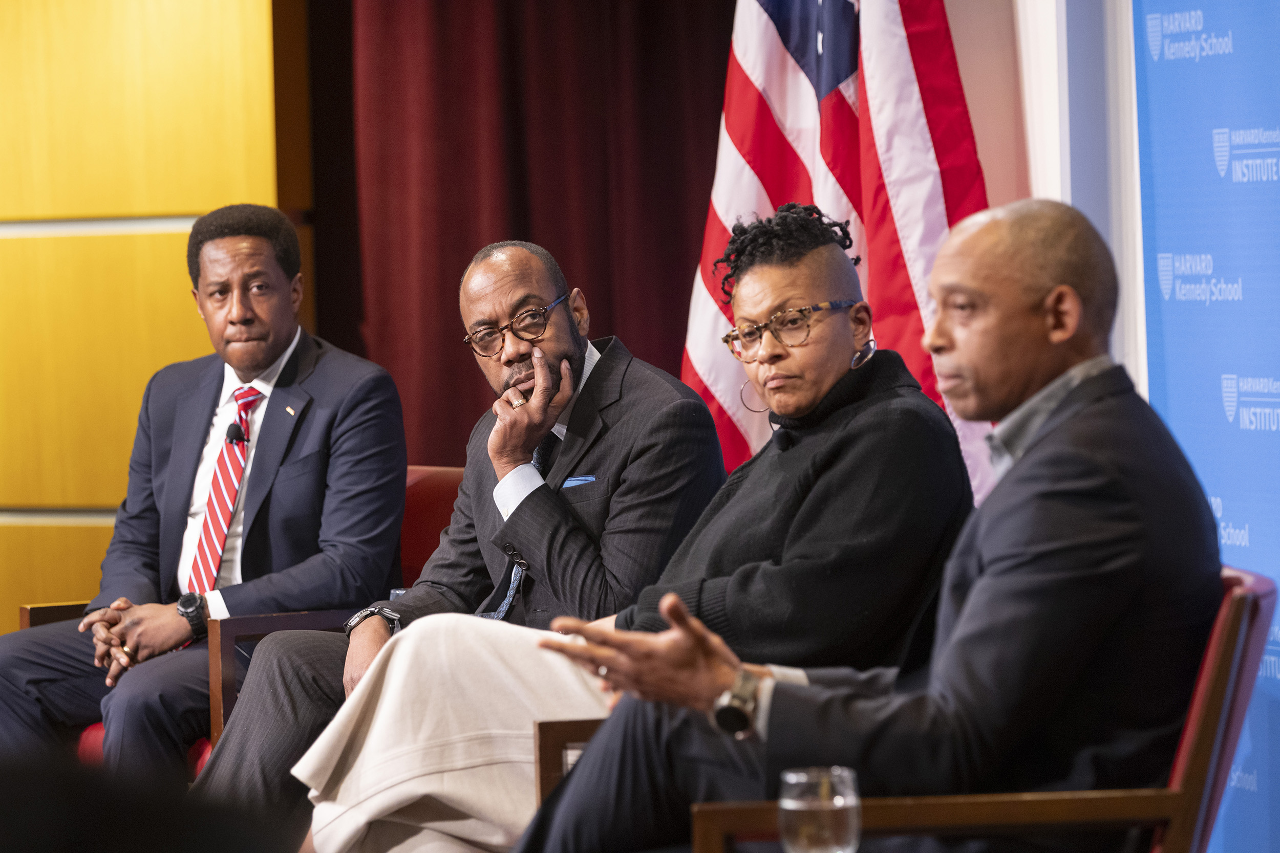 Setti Warren (from left), Cornell William Brooks, Sandra Susan Smith, and Khalil Gibran Muhammad speaking during the event.