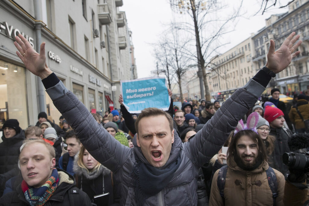 Russian opposition leader Alexei Navalny attends rally in Moscow in 2018.